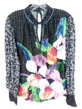 Bl-nk London Madelief Tie Full Length Sleeves Gold Stripes Multi Pattern Top L